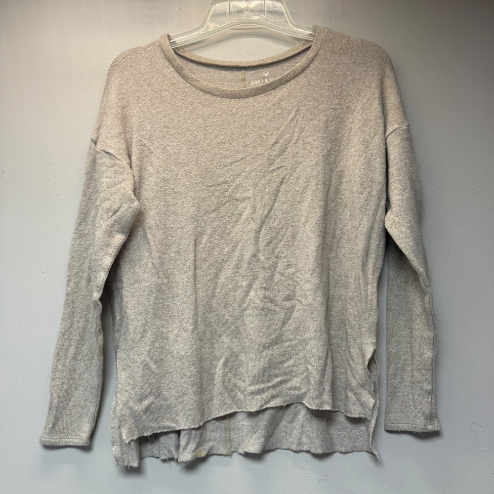 American Eagle Soft & Sexy Plush Top Women Small Tan Excellent High Low Hem